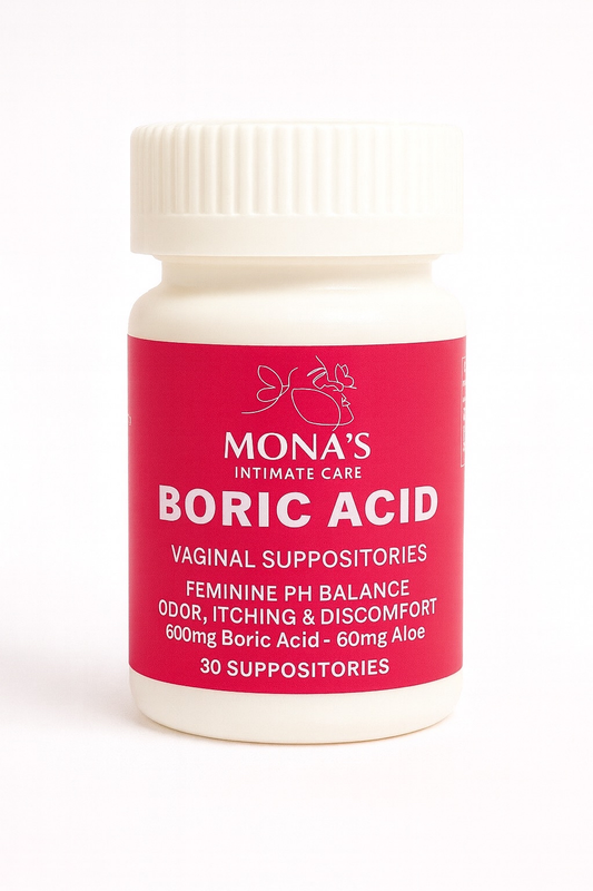Mona’s Boric Acid Vaginal Suppositories – pH Balance + Aloe (30 Count)